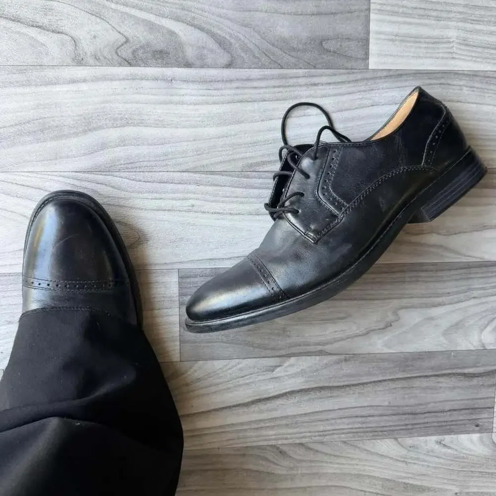Dockers Men's Black Leather Cap Toe Oxford Dress Shoes Size 12